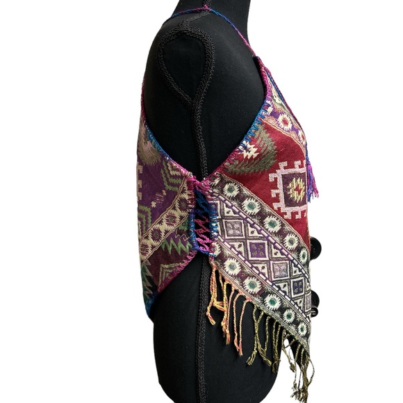New Handmade Diamond cut halter. Adjustable ties. Multi Colored Design, Small - Picture 5 of 9